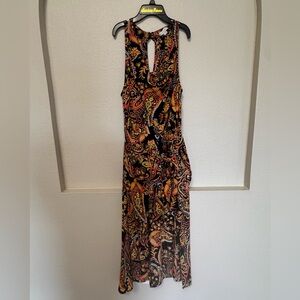 New York & Company Women's S Orange Floral Sleeveless Shorts Romper With Wrap